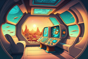 Poster - Interior of a spaceship with a futuristic style. Generative AI