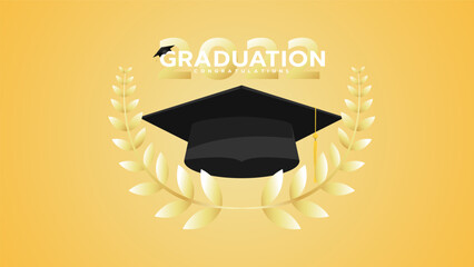 Wall Mural - Graduation 2022 with mail and cap in congratulations Class of 2022. Template design ,isolated on gold background ,Vector illustration EPS 10