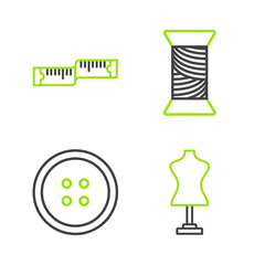 Canvas Print - Set line Mannequin, Sewing button for clothes, thread spool and Tape measure icon. Vector