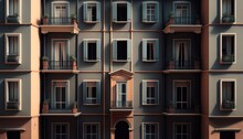 The Facade Of A Modern Office Or Apartment Building Features Windows And Balconies. Generative Ai