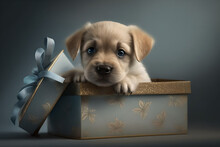 Golden Retriever Puppy In Gift Box