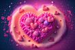 Valentine's Day abstract explosion with pink sugar cookies in the shape of celebratory hearts. Background in a vivid pink color. believable sweet candies Personalized Valentines Happy birthday, my fri