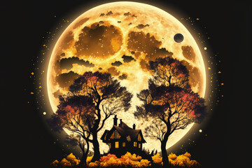 Wall Mural - A supermoon is closest on November 14, 2016. A super detailed full moon in the night sky during the autumn. Interesting astronomical phenomena can be seen at night. Generative AI