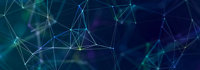 Poster - Polygonal background with dots and lines. Network connection structure. Science and technology. 3d