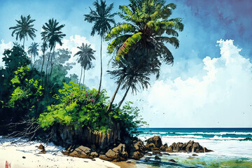 Sticker - Sri Lanka's undeveloped tropical beach. Generative AI