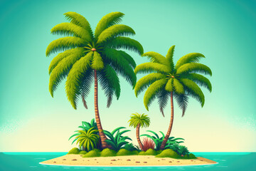 Poster - coconut palm trees at a distance. Generative AI