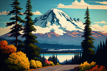 Wall Mural - On a nice, clear day, Victoria, British Columbia, Canada can see Mount Baker in the state of Washington. Generative AI