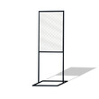 © ann_ounce - Blank white advertising sign holder stand realistic vector mockup. Floor standing metal poster frame mock-up. Template for design