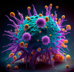 Wall Mural - cells attacking cancer cells. created with ai generation tools
