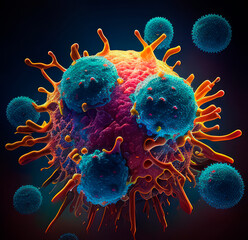 Wall Mural - cells attacking cancer cells. created with ai generation tools