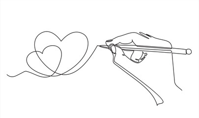 Wall Mural - Continuous one line drawing of hand drawing hearts. Concept of birthday, valentine's day. 