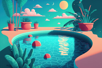 Poster - swimming pool with abstract background of water. generative ai