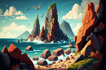 Wall Mural - mountains, the ocean, and rocks. Generative AI