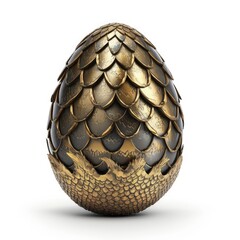 Wall Mural - Dragon Egg Isolated, Black and Gold Scaled Fantasy Eggs, Dinosaur Fossil, Dragon Egg Generative AI Illustration