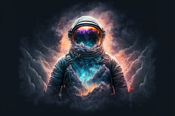 Wall Mural - an astronaut with a galaxy inside him, created by a neural network, Generative AI technology