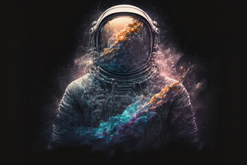 Wall Mural - an astronaut with a galaxy inside him, created by a neural network, Generative AI technology