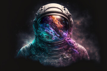 Wall Mural - an astronaut with a galaxy inside him, created by a neural network, Generative AI technology