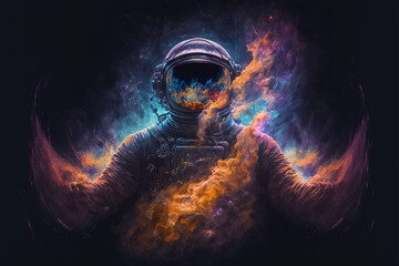 Wall Mural - an astronaut with a galaxy inside him, created by a neural network, Generative AI technology