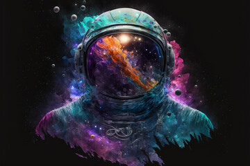 Wall Mural - an astronaut with a galaxy inside him, created by a neural network, Generative AI technology