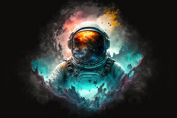 Wall Mural - an astronaut with a galaxy inside him, created by a neural network, Generative AI technology