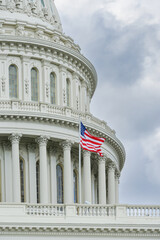 Poster - US Capitol dome and national flag in clouds, Washington DC USA	