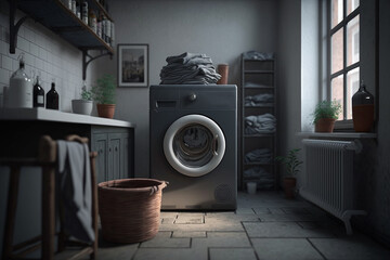 interior of a laundry room in a private house, created by a neural network, Generative AI technology