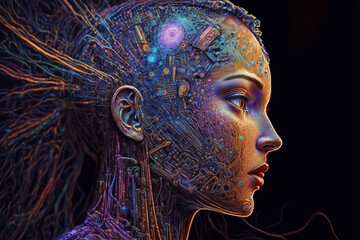 the symbiosis of man and artificial intelligence, created by a neural network, Generative AI technology