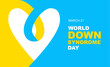 21 March. World Down Syndrome Day. Yellow-blue background with a white heart. Stylish postcard, poster, banner, etc.
