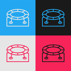 Poster - Pop art line Jumping trampoline icon isolated on color background. Vector