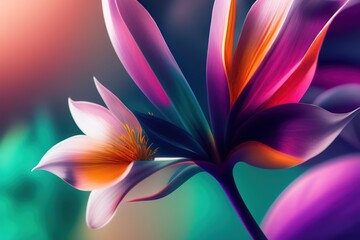 Wall Mural - Colorful vibrant floral background of tropical plants and flowers. Generated AI.