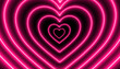 Pink neon heart shape 3D Rendering  in Perspective Tunnel background