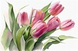 Watercolor painting of blooming tulip flowers, Generative AI