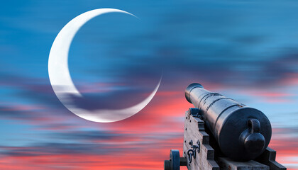 Ramadan Kareem Concept - Ramadan kareem cannon with crescent