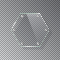 Poster - glass hexagon shape plate isolated on transparent background. vector realistic acrylic frame with st