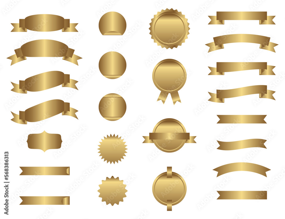 Elegant Vector Gold Ribbon and Badge Set. Stock Vector | Adobe Stock