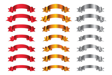 Wall Mural - red, gold and silver ribbon banner set vector illustration.