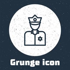 Sticker - Grunge line Police officer icon isolated on grey background. Monochrome vintage drawing. Vector