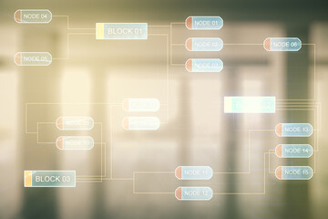 Poster - Double exposure of abstract creative programming illustration on empty room interior background, big data and blockchain concept
