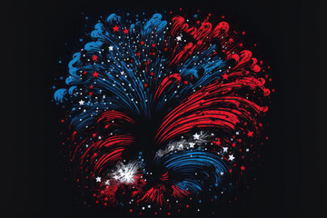 Poster - Fireworks in red and blue against a black background. Generative AI