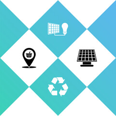 Sticker - Set Location shopping basket, Recycle symbol, Solar energy panel and light bulb and icon. Vector