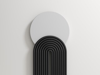 Poster - Minimal template with primitive black and white shapes. 3d render, abstract geometric composition. Trendy abstract aestetic background for presentation, logo, web design.