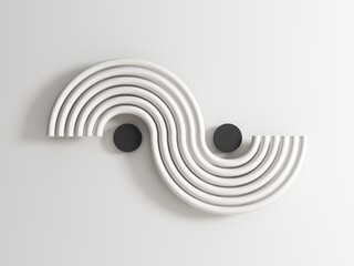 Poster - Minimal template with primitive black and white shapes. 3d render, abstract geometric composition. Trendy abstract aestetic background for presentation, logo, web design.