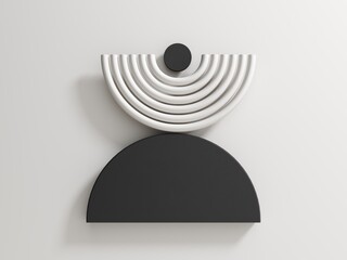 Poster - Minimal template with primitive black and white shapes. 3d render, abstract geometric composition. Trendy abstract aestetic background for presentation, logo, web design.