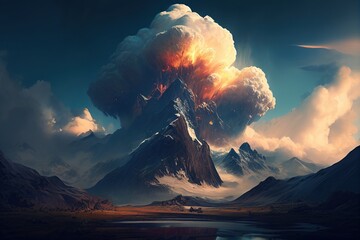 Wall Mural - Heavy cumulus above the mountain. Generative AI