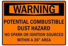 Combustible Dust Warning Sign And Labels Potential Combustible Dust Hazard No Spark Or Ignition Sources