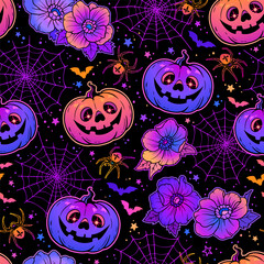 Canvas Print - Seamless vector pattern of halloween pumpkins