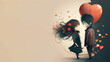 Girl with a beautiful heart and a lucky guy, Valentines's Day - Cartoon Graphic Art Illustration Banner - Generative AI