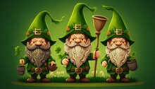 Saint Patricks' Day Cartoon Gnomes, Generative Ai 