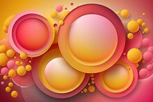  An Abstract Painting Of Yellow And Pink Circles On A Red Background With A Yellow Center And A Red Center With Yellow Dots On The Bottom Of The Circle.  Generative Ai