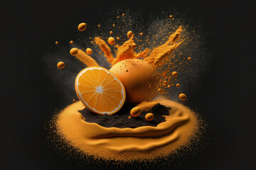 Wall Mural - Isolated orange powder on a dark background. Generative AI